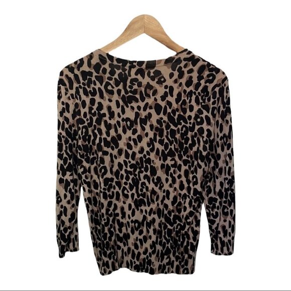 Halogen Leopard Print Crewneck Cardigan - Picture 3 of 8